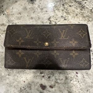 Louis Vuitton Monogram Flap Sarah Wallet in Brown with Gold Snap